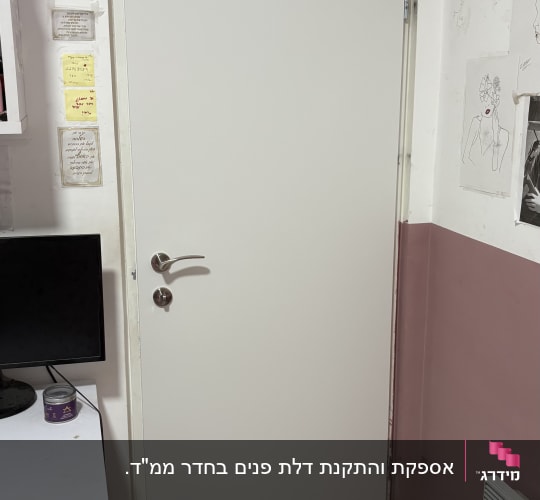 דלת לבנה עם ידית מתכת בחדר פנימי